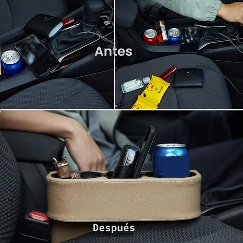 Miniatura 9 de IOKONE Consola de bolsillo lateral para monedas, cubierta de cuero con bolsillo lateral, portavasos para automóvil, organizador de asiento delantero