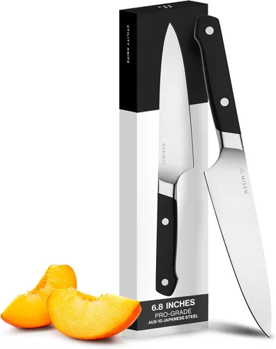 Miniatura 14 de Misen - Cuchillo utilitario de 5.5 pulgadas – Acero inoxidable AUS-10 japonés de alto carbono – Hoja híbrida alemana y japonesa – Cuchillo de cocina