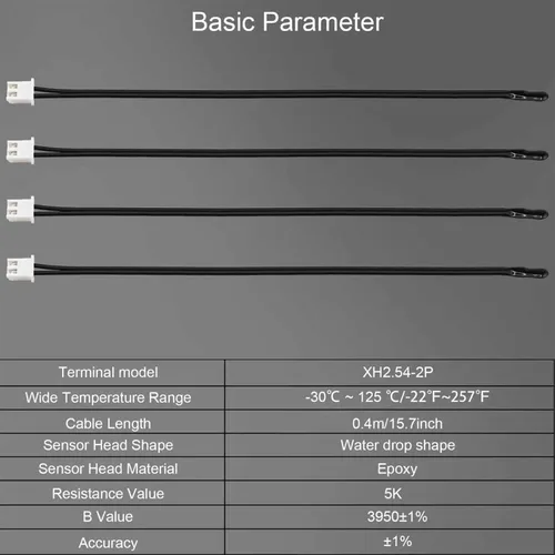 Miniatura 2 de 4 piezas de sensor de temperatura termistor NTC 5K, sonda termistor de 5K de 15.7 pulgadas, sensor de temperatura sensible al epoxi para aire