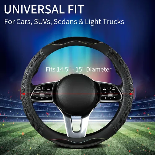 Miniatura 3 de Funda de cuero PU para volante de 14.5 a 15 pulgadas, agarre estilo fibra de carbono, antideslizante y transpirable, universal para sedán, SUV