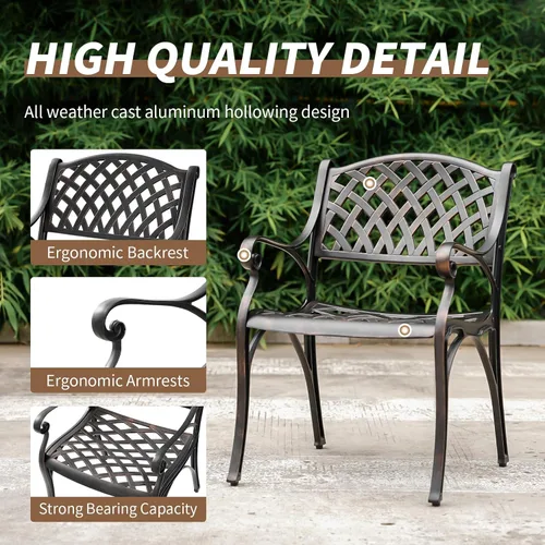 Miniatura 4 de Juego de 4 sillas de patio de aluminio fundido para todo tipo de clima, sillas de patio al aire libre con reposabrazos, muebles de patio, sillas