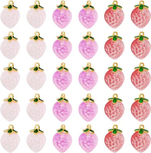 Miniatura 7 de Craftdady Colgantes colgantes de frutas, lindos colgantes de resina para alimentos, colgantes de manzana, naranja, piña, fresa, encantadores dijes