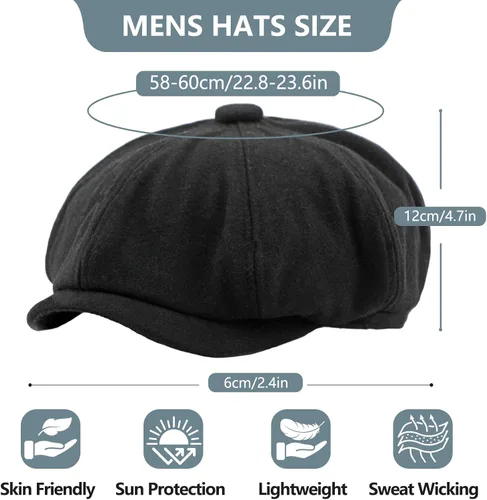 Miniatura 5 de meioro Hombres 8 Panel Newsboy Cap Vintage Tweed Flat Cap Irish Newsies Hat Gatsby Cabbie Caps Paperboy Classic Winter Hats