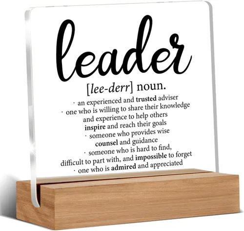 Regalos de apreciación para líderes para jefe, mentor, gerente, definición de liderazgo, letrero decorativo claro para escritorio, letrero acrílico