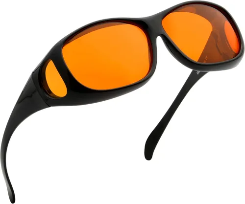 BLUELESS Se ajustan sobre lentes de bloqueo azul con lentes teñidos de naranja, color negro 06-negro-100% bloqueo de luz azul