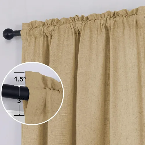Miniatura 62 de KOUFALL Juego de 2 cortinas de puerta francesa, cortinas de lino para puerta/ventana, cortina transparente boho para cristal lateral delantero