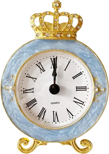 Reloj de Mesa Mini Analógico Vintage, Reloj de Mesa Silencioso con Corona con Cuerpo de Metal Pintado a Mano y Núcleo Silencioso Operado con Pilas