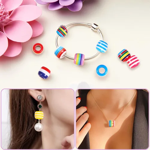 Miniatura 4 de 100 cuentas europeas de agujeros grandes, cuentas espaciadoras de colores surtidos, para manualidades, joyería, manualidades, collares, suministros