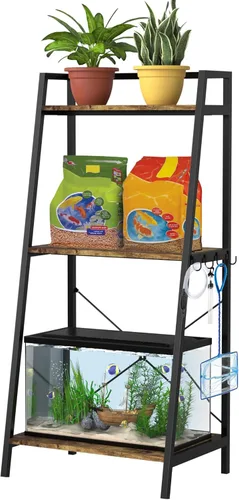 Miniatura 8 de GDLF Soporte para tanque de peces de 5-10 galones con estante para plantas, soporte de acuario de metal con estante de almacenamiento, se adapta a