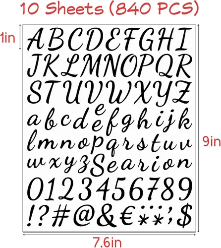 Miniatura 2 de 10 hojas de 840 piezas de vinilo negro autoadhesivas de letras del alfabeto, calcomanías de letras de números para buzón al aire libre, letras negro