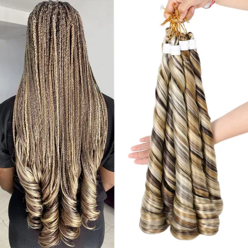 Miniatura 44 de Cabello rizado francés trenzado para trenzas de caja, 8 paquetes de 12 pulgadas, 3.00 oz/paquete, cabello trenzado de onda suelta, extensiones