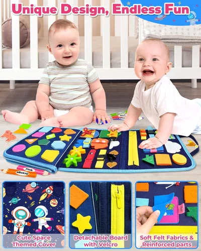 Miniatura 4 de Gojmzo Juguetes Montessori de tablero ocupado para niños pequeños, regalos de cumpleaños, libro ocupado, juguetes sensoriales para niños pequeños
