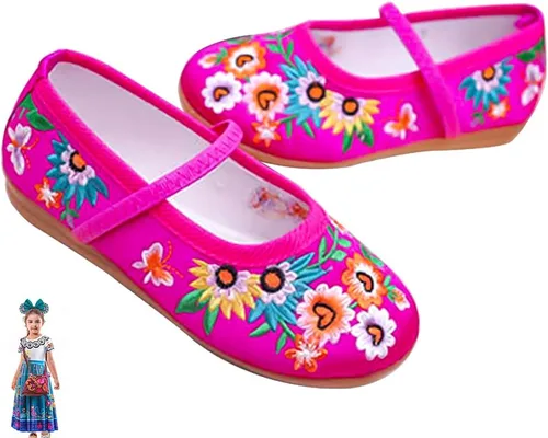 Encanto Costume Shoes for Girls Gorgeous Mary-Jane Ballet Pumps Comfortable Low Heel Round Toe Flats Floral Embroidery Shoes