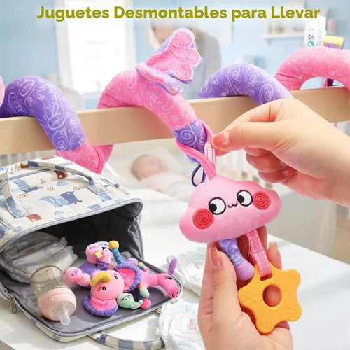Miniatura 4 de Juguete Musical de Asiento de Coche para Bebés de 0-12 Meses Niña, Juguete Colgante de Actividad Sensorial 5 en 1, Juguete de Cochecito con Música