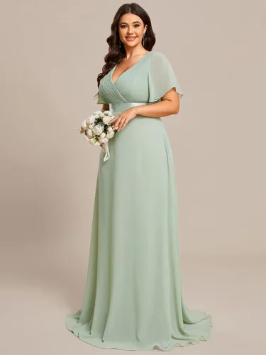 Miniatura 126 de Ever-Pretty Vestido formal para mujer, Navidad, Año Nuevo, cuello en V, gasa, talla grande, largo hasta el suelo, vestido de dama de honor