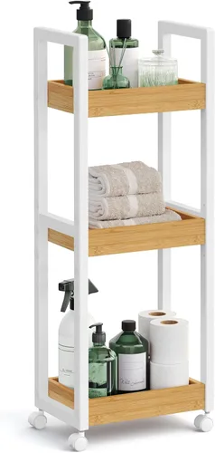 Miniatura 10 de SONGMICS Estantería de bambú para baño, con 3 niveles ajustables para plantas, de montaje en pared o de pie, para la sala de estar, balcón, cocina
