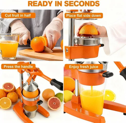 Miniatura 4 de Exprimidor de cítricos de hierro fundido – Prensa manual de naranja resistente de 13.8 libras, taza y colador de acero inoxidable 304, exprimidor