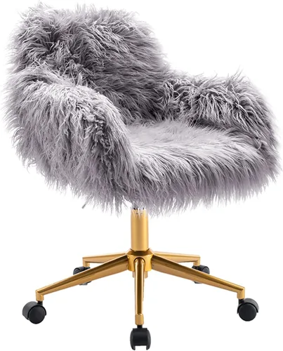 Miniatura 8 de Silla de escritorio moderna de piel sintética, silla de oficina en casa de piel sintética, silla giratoria ajustable, silla peluda para niñas, silla