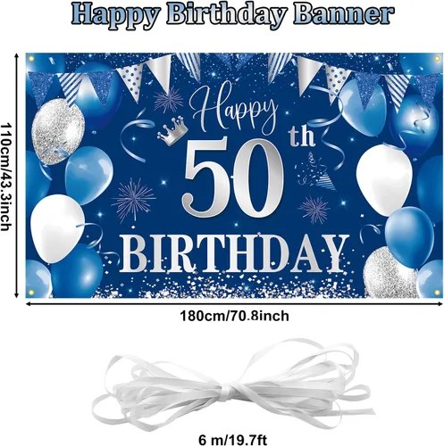 Miniatura 2 de Telón de fondo de pancarta de 30 cumpleaños, decoraciones de feliz cumpleaños de BTZO 30, fondo de fotos de tela azul plateada para hombres