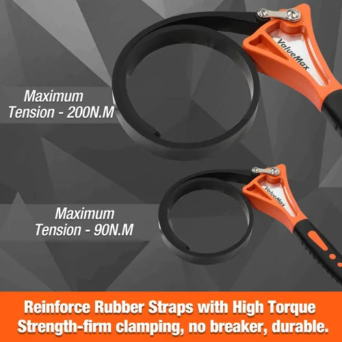 Miniatura 5 de ValueMax Juego de llaves de correa de 2 piezas, llave de filtro de aceite ajustable con diámetro máximo de 4 pulgadas (pequeño) y 6 pulgadas Naranja