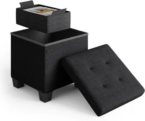 Miniatura 22 de Cubo otomano de almacenamiento con cubo pequeño, otomana cuadrada de 15 pulgadas con almacenamiento para sala de estar y dormitorio, reposapiés