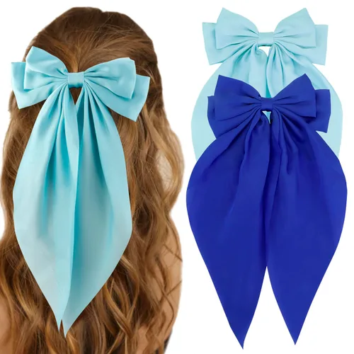 Miniatura 15 de ATODEN Lazos de Cabello de Satén Sedoso 2 Piezas Lazos Grandes para el Cabello para Mujeres Cintas para el Cabello de Cola Larga Extragrandes Lazo