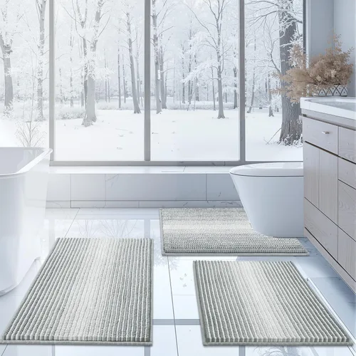 Miniatura 12 de BSICPRO Juego de alfombras de baño de 3 piezas, alfombrillas de inodoro en forma de U con contorno, juego de alfombrilla de baño, alfombrilla