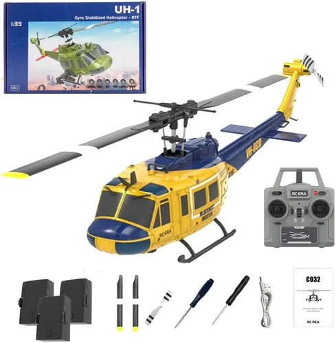 Helicóptero RC 1/48 para adultos, RC ERA C032 UH-1 Huey 2.4G 6CH Gyro estabilizado aeronave de control remoto con retención de altitud y flujo