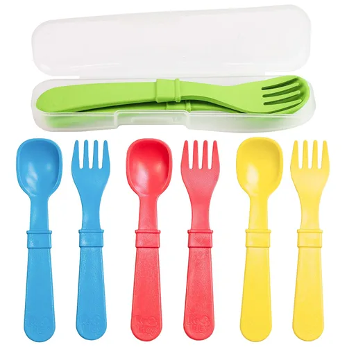 Miniatura 17 de Re-Play Juego de tenedores y cucharas para niños pequeños, juego de utensilios de 4 x 4 para niños, apto para lavavajillas y microondas, fabricado