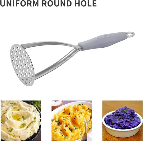 Miniatura 6 de Joyoldelf Triturador de papas de acero inoxidable resistente, herramienta de cocina integrada profesional y triturador de alimentos con mango de Gris