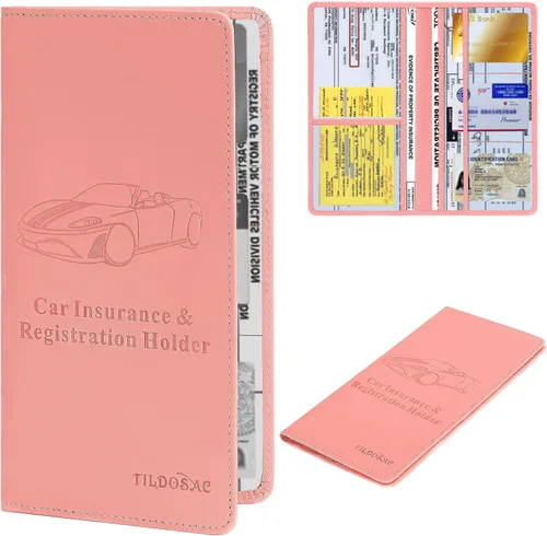 Miniatura 12 de TILDOSAC Titular de la tarjeta de registro y seguro de automóvil de cuero para guanteras de automóvil, organizador de documentos con cierre magnético
