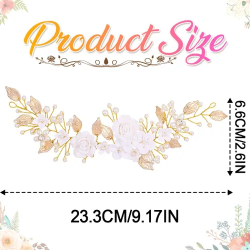 Miniatura 7 de Unicra Flor novia pelo vid perla pieza de pelo nupcial hoja accesorios para el pelo diadema de diamantes de imitación para mujeres y niñas (dorado)