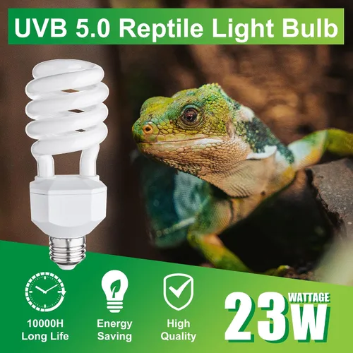Miniatura 5 de Bombilla UVB para reptiles 5.0, 23 W UV espiral compacta lámpara de terrario fluorescente ideal para reptiles tropicales, dragón barbudo, cangrejo