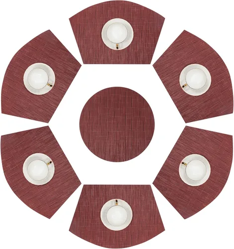 Miniatura 25 de SHACOS Juego de 5 manteles individuales pequeños en forma de cuña con centro de mesa, resistentes al calor, lavables (5, beige)