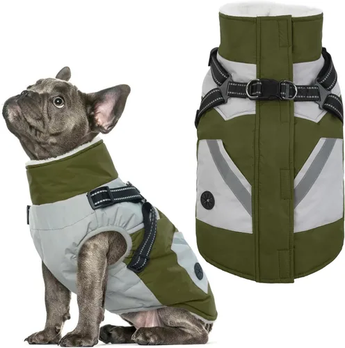 Miniatura 27 de IECOii Chaqueta para perro con arnés de invierno integrado, color negro, XXXL, abrigo de perro con cremallera, ropa de invierno para perros grandes