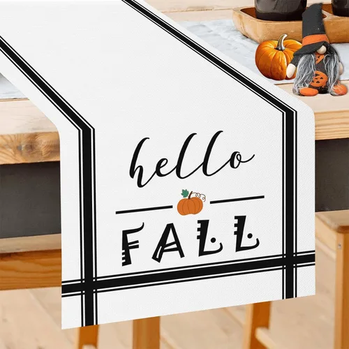 Miniatura 8 de GOOESING Camino de mesa de otoño, calabazas azules y blancas, hojas de eucalipto, caminos de mesa de otoño, Acción de Gracias, cocina, comedor