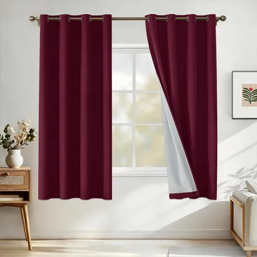 Miniatura 49 de Cortinas de lino 100% opacas para dormitorio, cortinas opacas de 45 pulgadas de largo, cortinas de oscurecimiento de habitación para sala de estar
