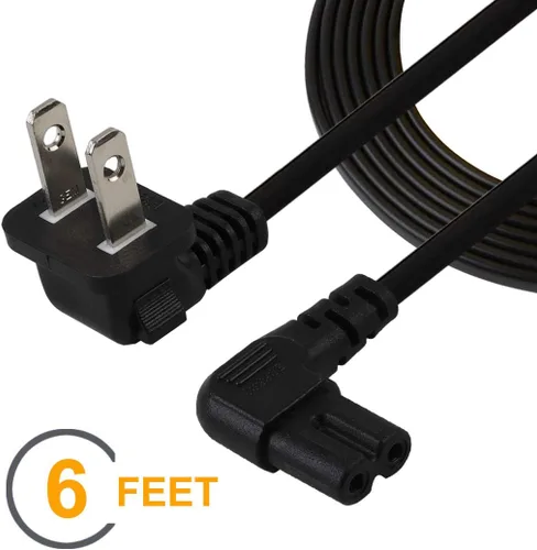 Miniatura 2 de Cable de alimentación de TV, 6 pies/5.9 ft de doble ángulo (ángulo tipo L) IEC 320 C7 a Nema 1-15P Cable de alimentación de CA, NISPT-2 18AWG 2