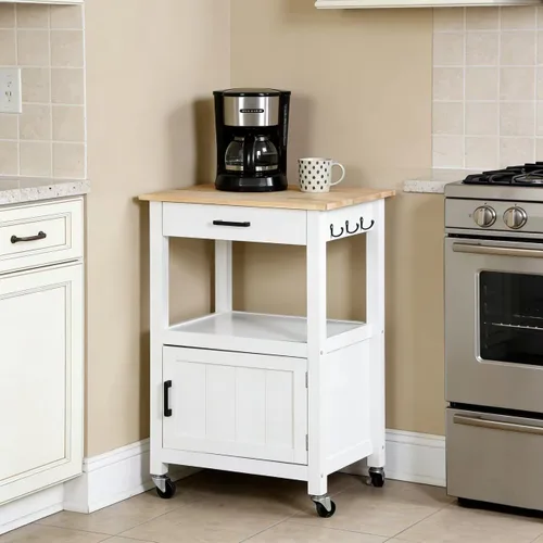 Miniatura 5 de ZENY Carrito de isla de cocina rodante con armario de almacenamiento y estante, carrito de cocina con cajón sobre ruedas, barra de café pequeña