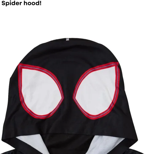 Miniatura 5 de Marvel Pijama de Spiderman para niños, disfraz de Spiderman con capucha de Miles Morales o para dormir con cremallera frontal, tallas 4-10