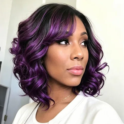 Peluca Bob de color morado oscuro, sintética, rizada, natural degradado, sin pegamento, pelucas cortas estilo Bob para mujeres negras