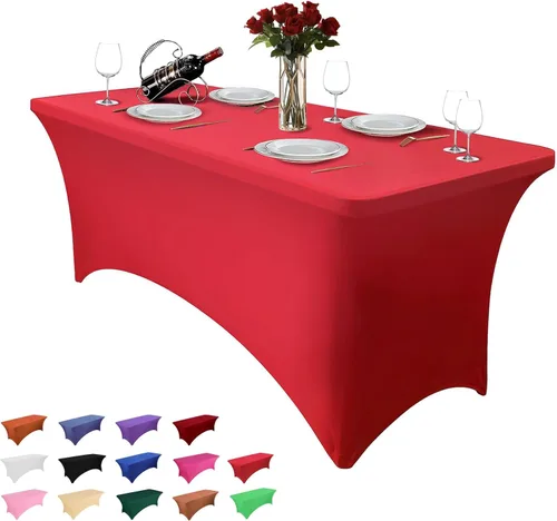 Miniatura 14 de Heochy - 2 piezas de mantel de 4 pies para mesa rectangular - Mantel rectangular elástico de spandex negro para cumpleaños, cóctel, boda, fiesta
