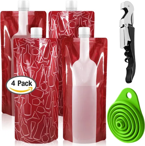 Miniatura 2 de SENAI - Paquete de 4 soportes plegables para frascos, bolsa de plástico reutilizable de 25.4 fl oz, portátil a prueba de fugas, perfecto para licor