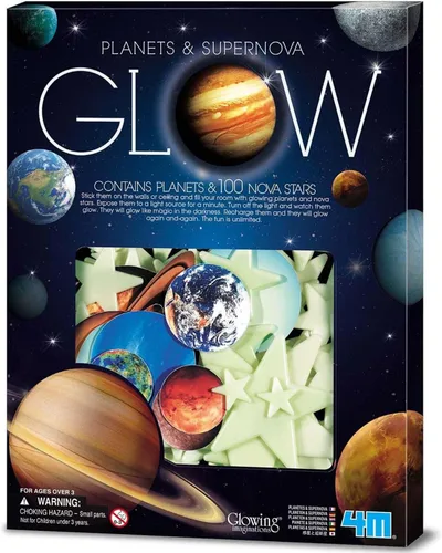 Miniatura 6 de 4M: Glow: Planets & Nova Star - 20 adhesivos de pared y techo que brillan en la oscuridad, carga de luz, varios tamaños, pestañas adhesivas