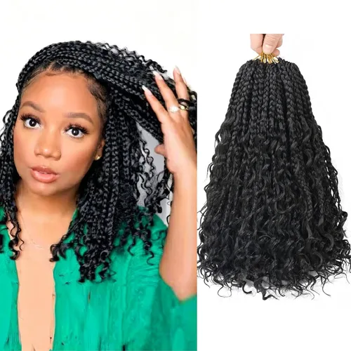 Miniatura 7 de LMZIM 18 Pulgadas Trenzas de Caja Bohemias 8 Paquetes Trenzas de Caja de Diosa Bohemia Cabello de Ganchillo con Puntas Rizadas Cabello de Ganchillo