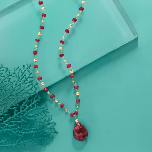 Miniatura 3 de Ross-Simons 2400 ct tw Ruby Station Necklace in 14kt Yellow Gold