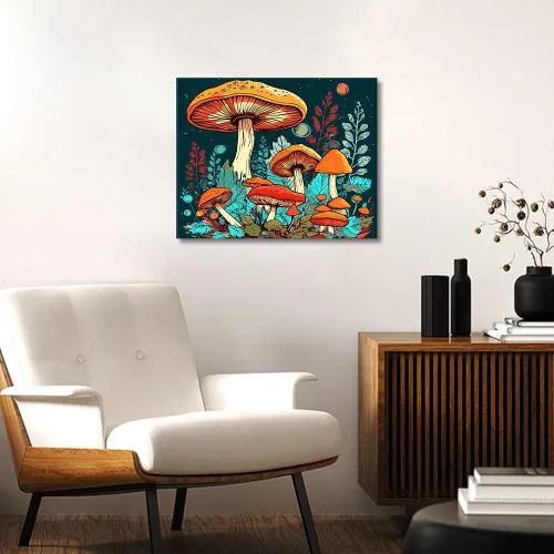 Miniatura 2 de Pintura por números Colorida de hongos y luna, pintura por números para adultos, pintura con pinceles, kits de pintura por números para adultos