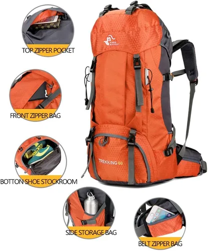 Miniatura 3 de Bseash Mochila impermeable de 60 L para senderismo y campamento con cubierta para lluvia, mochila grande para deportes al aire libre, mochila
