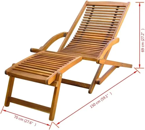 Miniatura 2 de vidaXL Tumbona, silla de patio con reposapiés, tumbona plegable, tumbona para patio trasero, piscina, porche, balcón, playa, madera de acacia maciza