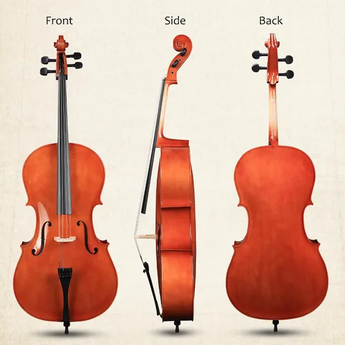 Miniatura 3 de ADM 4/4 Violonchelo acústico de tamaño completo, kit de violonchelo acústico para principiantes con bolsa portátil, soporte, arco, silenciador